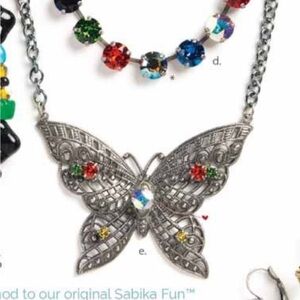 Sabika Silver Butterfly Necklace with Multicolor Accents